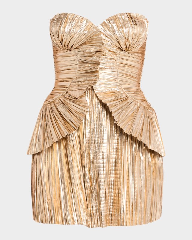 Charlique Metallic Pleated Mini Dress